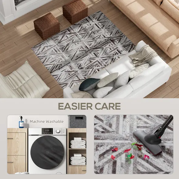 HOMCOM Modern Area Rug, Triangle Pattern Non-Slip Washable Rug, Chenille Floor Carpet for Living Room, Bedroom, Dining Room, Home Office, 170 x 120 cm, Brown - 5