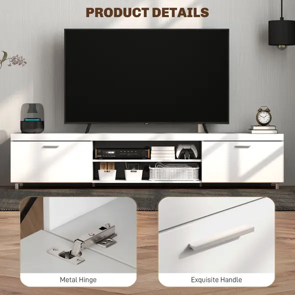 HOMCOM Modern TV unit Cabinet Entertainment Centre for TVs up to 90" w/ Cabinet Shelf for Living room Bedroom White - 6