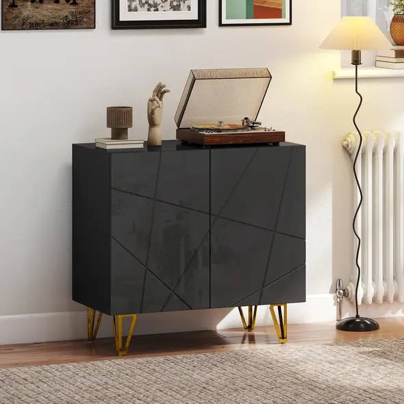 HOMCOM Modern Luxe High Gloss Sideboard, with Hairpin Legs - Black - 2