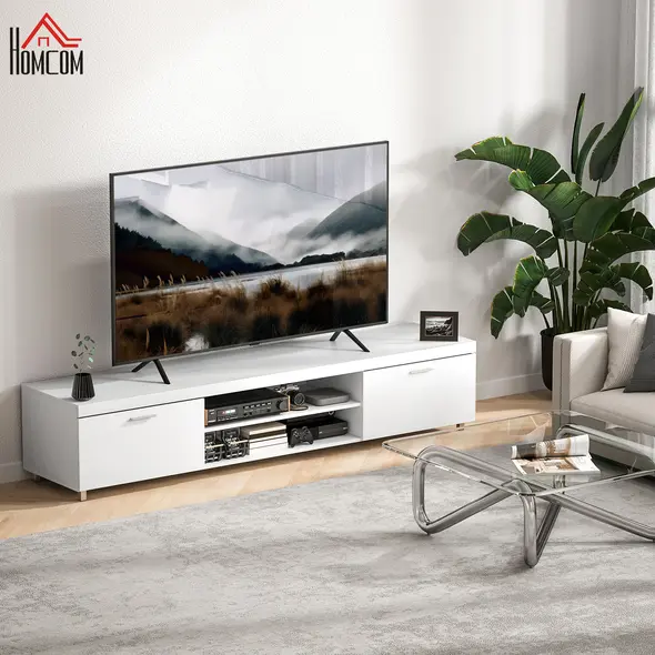 HOMCOM Modern TV unit Cabinet Entertainment Centre for TVs up to 90" w/ Cabinet Shelf for Living room Bedroom White - 2