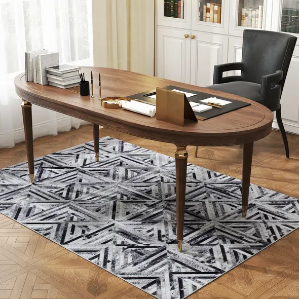 HOMCOM Modern Area Rug, Triangle Pattern Non-Slip Washable Rug, Chenille Floor Carpet for Living Room, Bedroom, Dining Room, Home Office, 170 x 120 cm, Black - 9