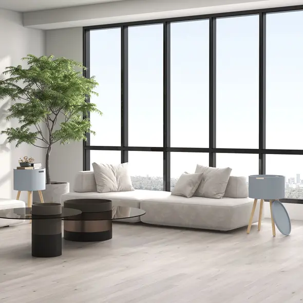 HOMCOM Modern Side Table with Hidden Storage Space, Round Night Stand with Removable Tray Wood Frame End Coffee Table for Living Room, Set of 2, Grey - 2