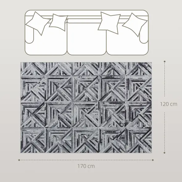 HOMCOM Modern Area Rug, Triangle Pattern Non-Slip Washable Rug, Chenille Floor Carpet for Living Room, Bedroom, Dining Room, Home Office, 170 x 120 cm, Black - 3