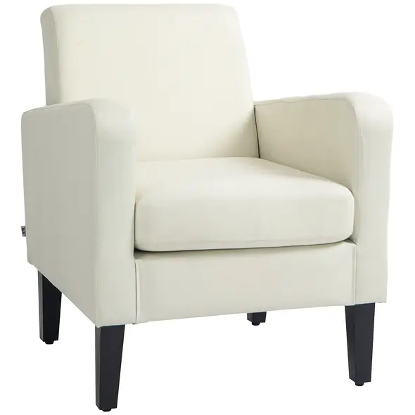 HOMCOM Modern Accent Chair, Occasional Chair with Rubber Wood Legs for Living Room, Bedroom, Cream White - 1