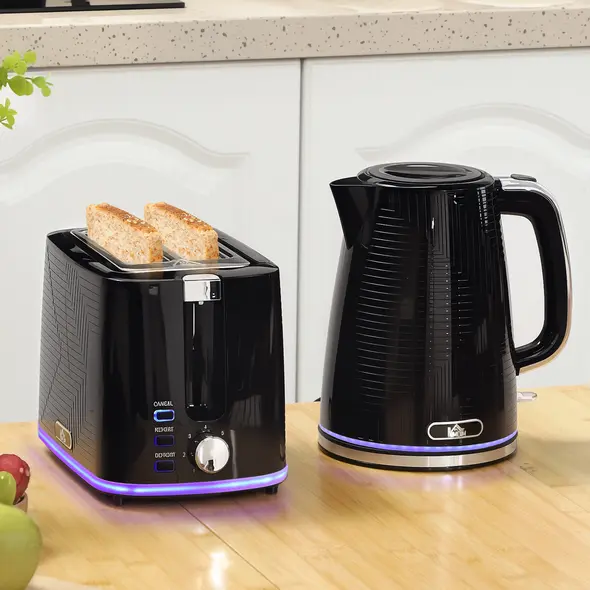 HOMCOM Modern Kettle and Toaster Set - Black - 2