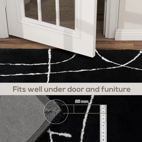 HOMCOM Modern Fluffy Area Rug, Geometric Pattern Washable Rug, Soft High Pile Floor Carpet for Living Room, Bedroom, Dining Room, Home Office, 170 x 120 cm, Black - 6