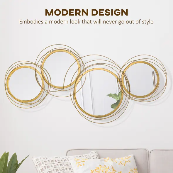 HOMCOM Metal Wall Mirrors, 107cm Modern Decorative Gold Mirror Decor Hanging, Home Wall Sculptures for Living Room Bedroom Dining Room - 4