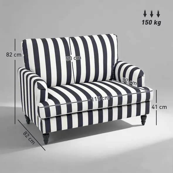 HOMCOM Modern Cuddle Chair, Velvet Single Sofa Armchair with Stripe, Turned Legs and Wide Seat, Upholstered Snuggle Chair for Living Room, Bedroom, Black and White - 3