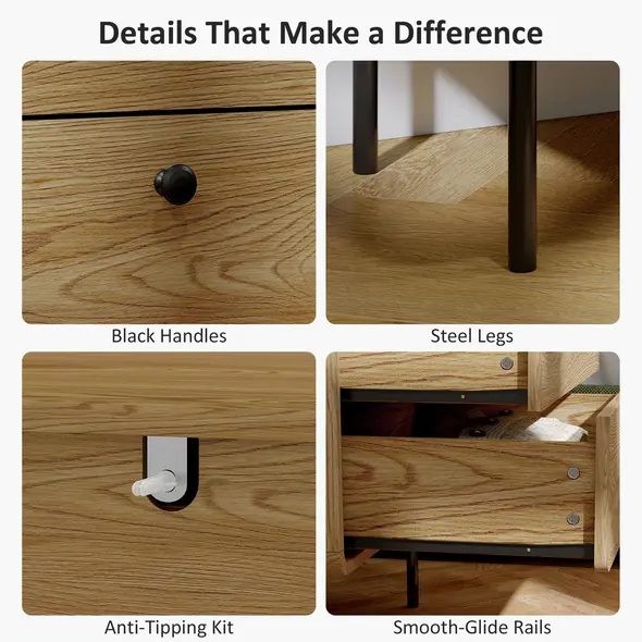 HOMCOM Modern Chest of Drawers with 4 Drawers - Oak - 6