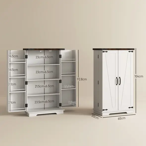 HOMCOM Multi-Storage Farmhouse Style Cabinet - White - 3