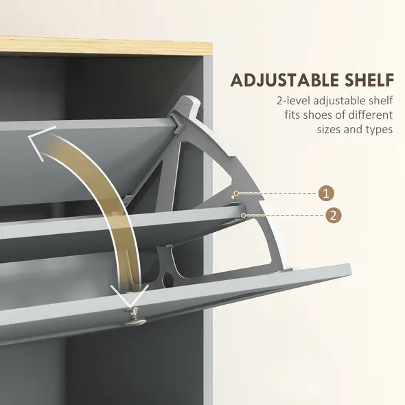 HOMCOM Modern Compact Three-Drawer Shoe Storage Cabinet - Grey - 5