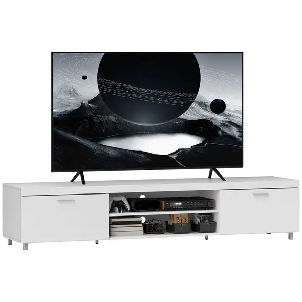 HOMCOM Modern TV unit Cabinet Entertainment Centre for TVs up to 90" w/ Cabinet Shelf for Living room Bedroom White - 1