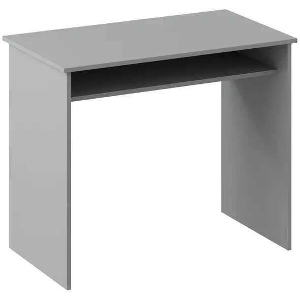 HOMCOM Modern Computer Desk, Home Office Table, Small Writing Desk with Storage Shelf, 90 x 50cm, Grey - 1