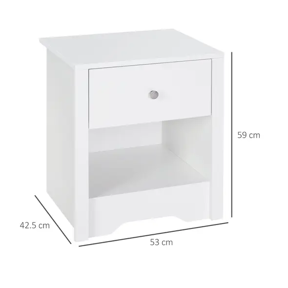 HOMCOM Modern Bedside Table, Nightstand with Drawer Shelf, End Table for Living room, Bedroom White - 3
