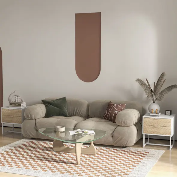 HOMCOM Modern Bedside Table with 2 Drawers and Metal Frame, Sofa Side Table for Bedroom Living Room, Set of 2, White and Oak - 9