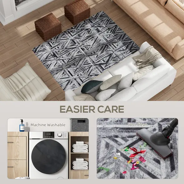 HOMCOM Modern Area Rug, Triangle Pattern Non-Slip Washable Rug, Chenille Floor Carpet for Living Room, Bedroom, Dining Room, Home Office, 170 x 120 cm, Black - 5