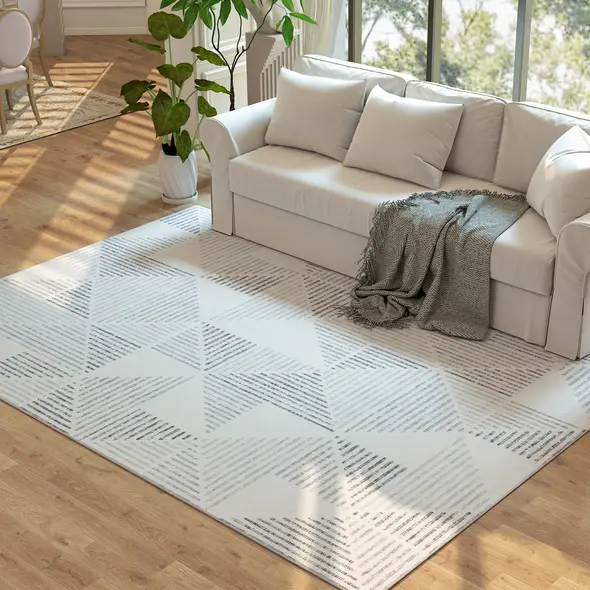 HOMCOM Modern Area Rug, Geometric Pattern Non-Slip Washable Rug, Soft Floor Carpet for Living Room, Bedroom, Dining Room, Home Office, 290 x 200 cm, Grey - 8