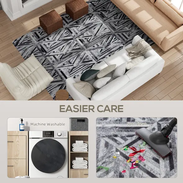 HOMCOM Modern Area Rug, Triangle Pattern Non-Slip Washable Rug, Chenille Floor Carpet for Living Room, Bedroom, Dining Room, Home Office, 290 x 200 cm, Black - 5