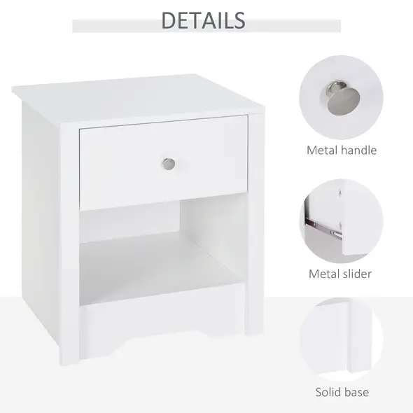 HOMCOM Modern Bedside Table, Nightstand with Drawer Shelf, End Table for Living room, Bedroom White - 5
