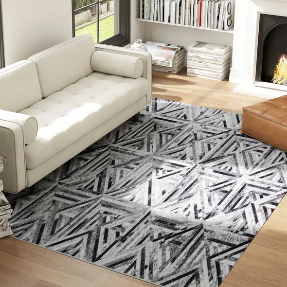 HOMCOM Modern Area Rug, Triangle Pattern Non-Slip Washable Rug, Chenille Floor Carpet for Living Room, Bedroom, Dining Room, Home Office, 290 x 200 cm, Black - 2