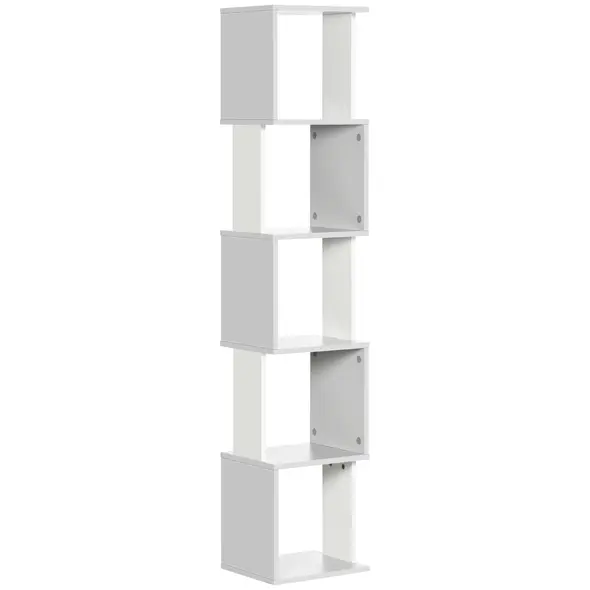 HOMCOM Modern 5-Tier Bookshelf, Freestanding Bookcase Storage Shelving for Living Room Home Office Study, White and Light Grey - 1