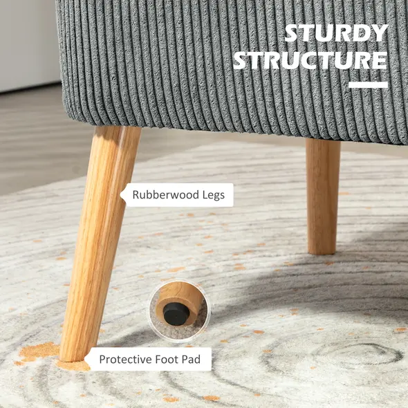 HOMCOM Modern Corduroy Double Seat Sofa w/ Wood Frame Foam Padding Soft Comfortable Compact Couch Grey - 5