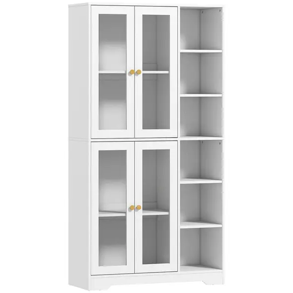 HOMCOM Multi-Storage Kitchen Cabinet, with Glass Doors - White Wood-Effect - 1