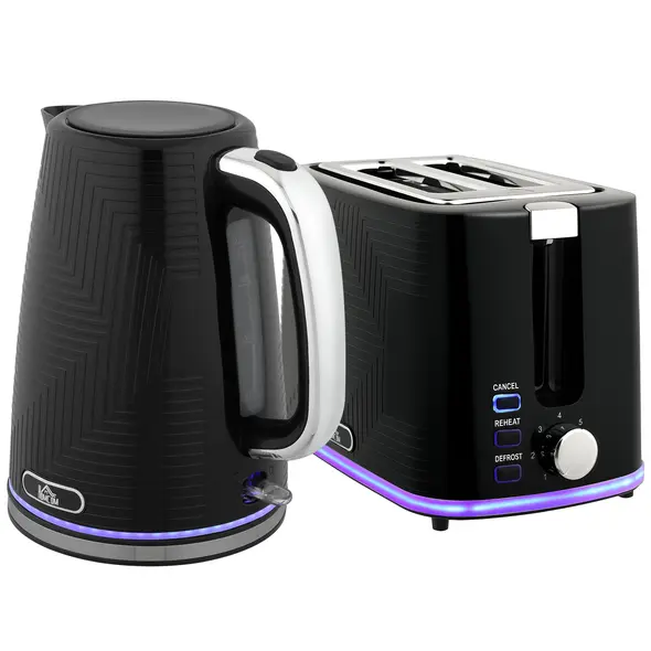 HOMCOM Modern Kettle and Toaster Set - Black - 1