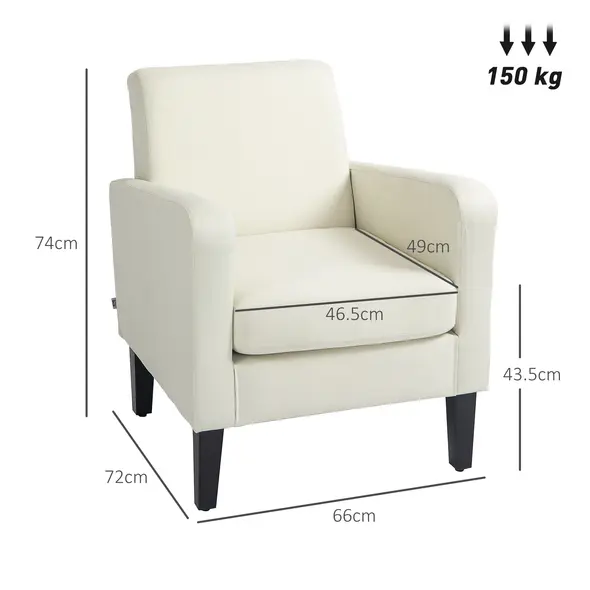 HOMCOM Modern Accent Chair, Occasional Chair with Rubber Wood Legs for Living Room, Bedroom, Cream White - 3