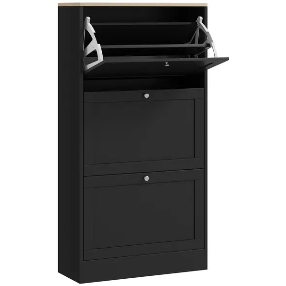 HOMCOM Modern Compact Three-Drawer Shoe Storage Cabinet - Black - 1
