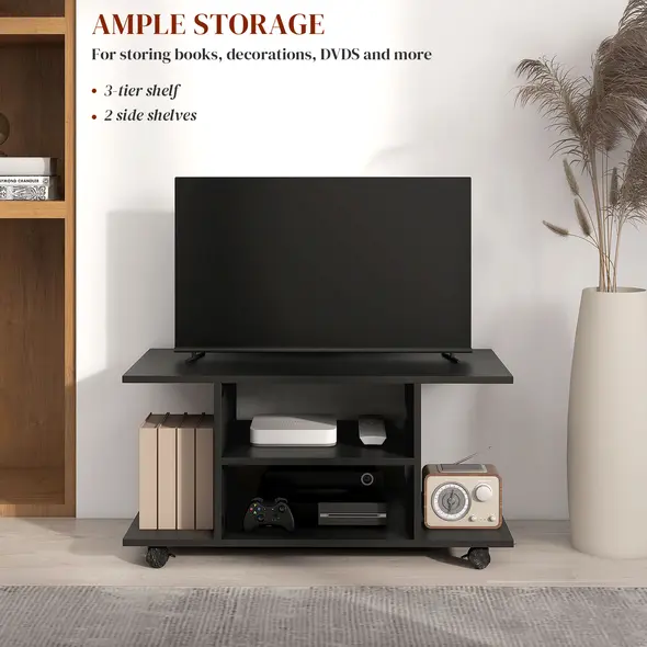 HOMCOM Modern TV Cabinet Stand Storage Shelves Table Mobile Bedroom Furniture Bookshelf Bookcase Black - 4