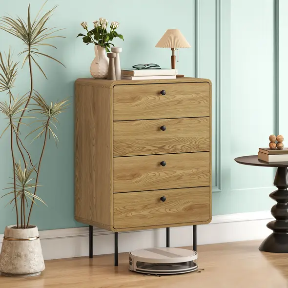 HOMCOM Modern Chest of Drawers with 4 Drawers - Oak - 8