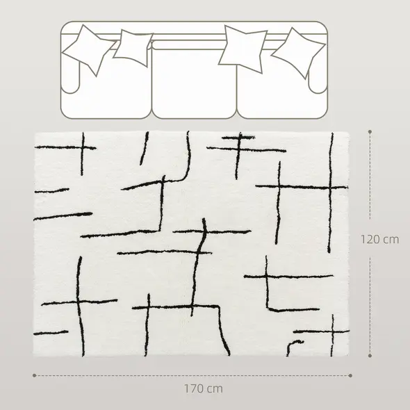 HOMCOM Modern Fluffy Area Rug, Geometric Pattern Washable Rug, Soft High Pile Floor Carpet for Living Room, Bedroom, Dining Room, Home Office, 170 x 120 cm, Cream - 3