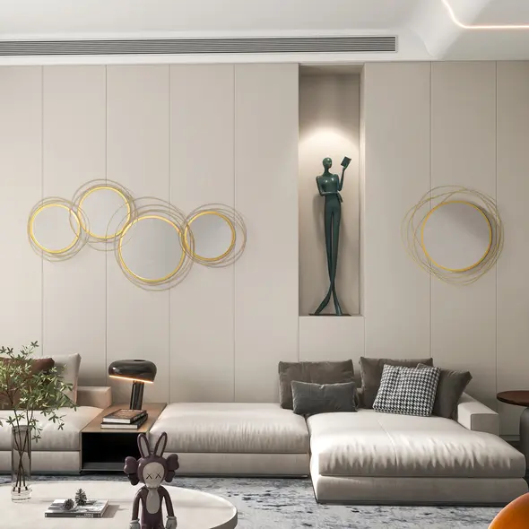 HOMCOM Metal Wall Mirrors, 107cm Modern Decorative Gold Mirror Decor Hanging, Home Wall Sculptures for Living Room Bedroom Dining Room - 8