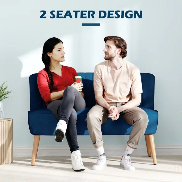 HOMCOM Modern Double Seat Sofa Foam Padding High Back Soft Comfortable Compact Couch Home Office Dark Blue - 6