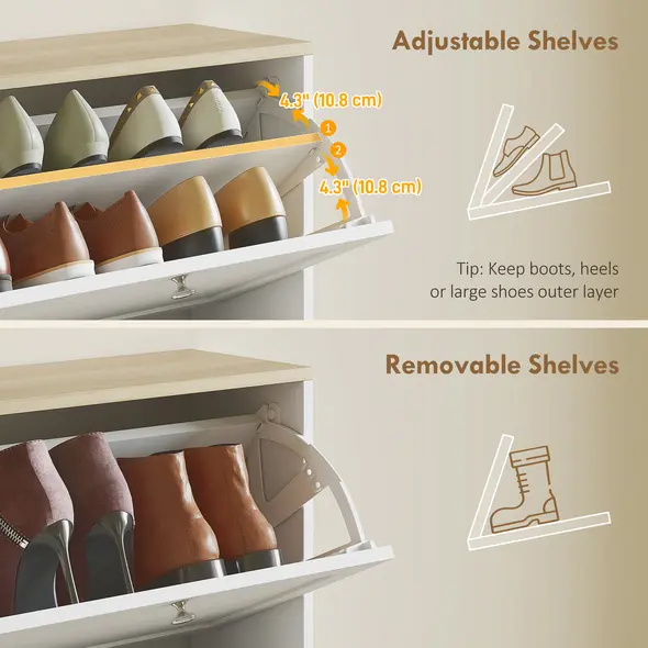 HOMCOM Modern Compact Four-Drawer Shoe Storage Cabinet - White - 5