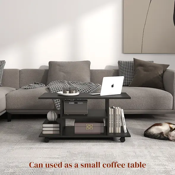 HOMCOM Modern TV Cabinet Stand Storage Shelves Table Mobile Bedroom Furniture Bookshelf Bookcase Black - 6