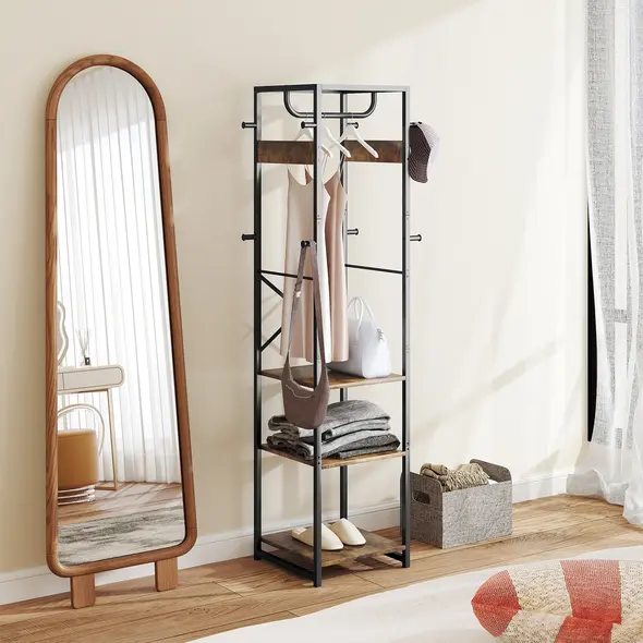 HOMCOM Multi-Storage Clothes Rack - Brown/Black - 9