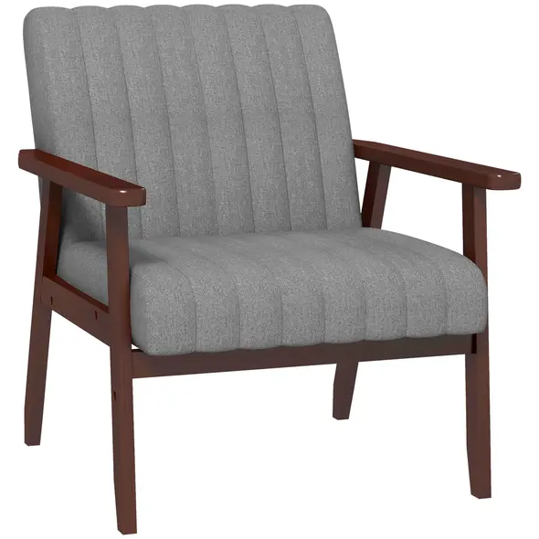 HOMCOM Mid Century Accent Chair, with Wooden Legs - Grey - 1