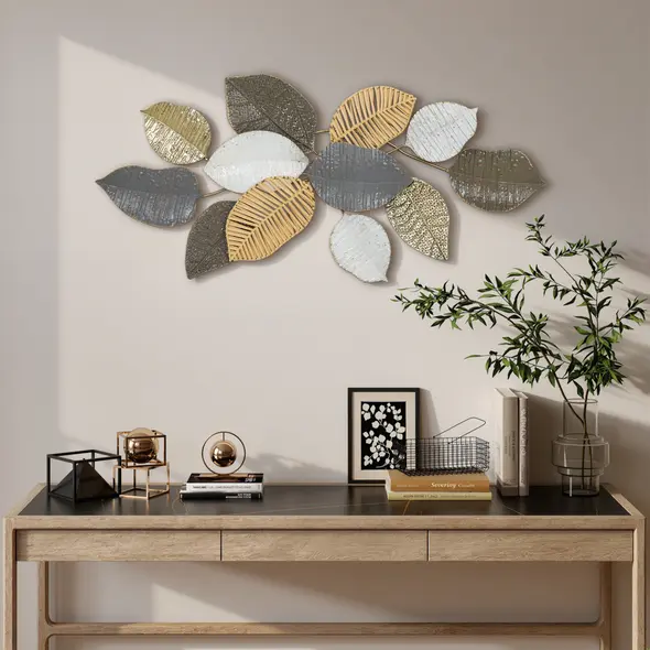 HOMCOM Metal Wall Art, Modern Hanging Wall Decor with Unique Leaf Design for Living Room Bedroom Entryway - 9