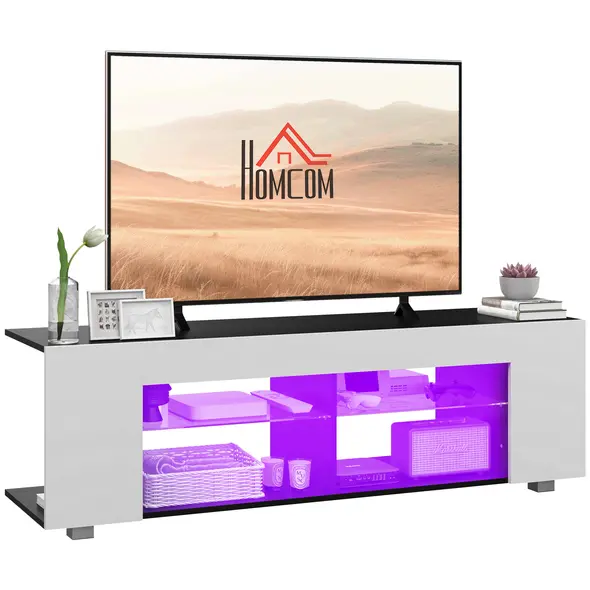 HOMCOM Multi-Shelf TV Cabinet, with Adjustable LED Lights - White - 1
