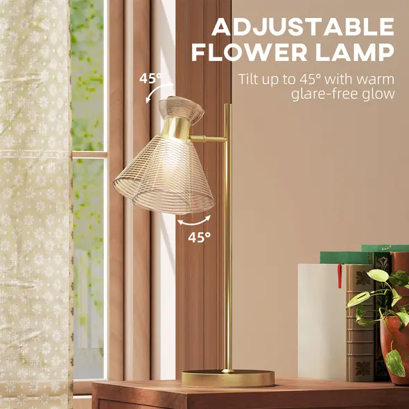 HOMCOM Modern Table Lamp, Bedside Lamp with Adjustable Flower-Shaped Head and E27 Socket for Living Room Bedroom Study, Bulb Not Included, Gold Tone - 4