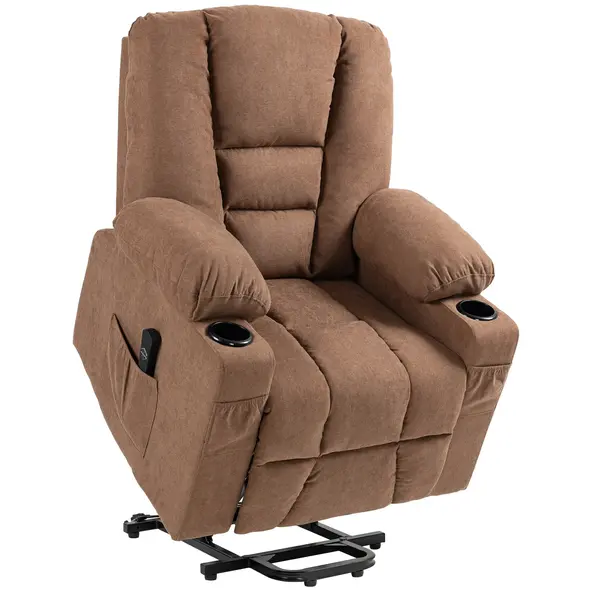 HOMCOM Oversized Riser and Recliner Chairs for the Elderly, Fabric Upholstered Lift Chair for Living Room with Remote Control, Side Pockets, Cup Holder, Brown - 1