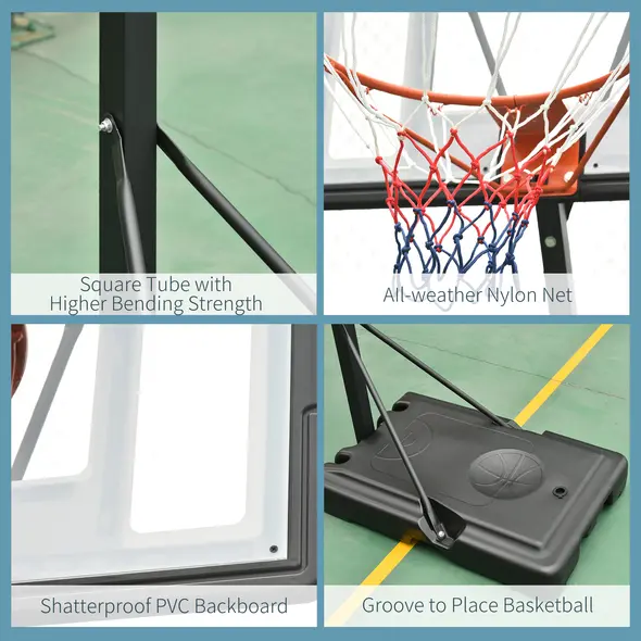 HOMCOM Portable 10ft Basketball Backboard Hoop Set Professional Outdoor Freestanding Basketball Stand with Wheels for Adults and Children, Adjustable High 2.55M-3.05M - 7
