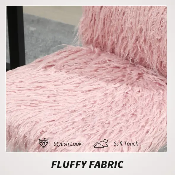 HOMCOM Plush Office Desk Chair, Modern Armless Swivel Vanity Chair with Adjustable Height for Home Office, Bedroom, Living Room, Pink - 4