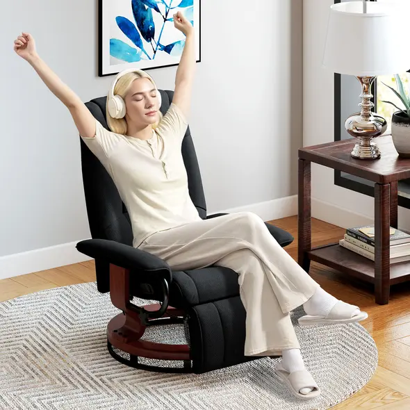 HOMCOM Reclining Swivel Chair, with Footrest - Black - 7