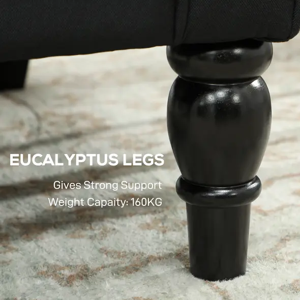 HOMCOM Retro Accent Chair, Linen Wingback Armchair with Wood Frame Button Tufted Design for Living Room Bedroom, Black - 7