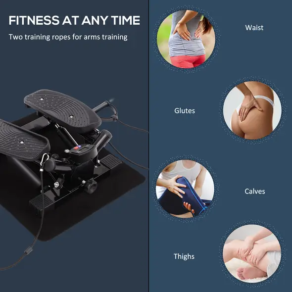 HOMCOM Portable Mini Stepper, Exercise Fitness Machine for Legs Arms Thigh Toner Toning Machine, Stair Steps Workout Training Fitness, w/ Resistance Bands and Floor Mat, Black - 5