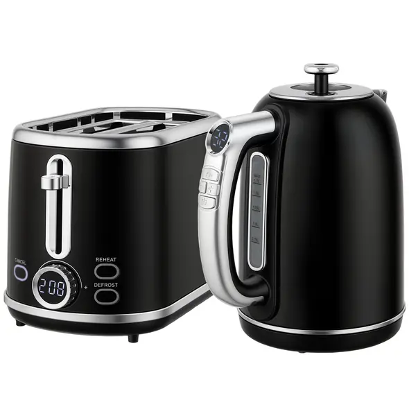 HOMCOM Polished Retro 40-100°C Kettle and Toaster Set - Black - 1