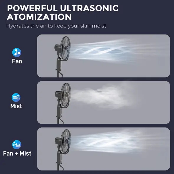 HOMCOM Pedestal Fan with Water Mist Spray, Spray Misting Fan with 70° Oscillation, Tilt Head, 3 Speeds, 3 Modes, Adjustable Mist, 3.2L Water Tank, for Home, 120 cm - 4
